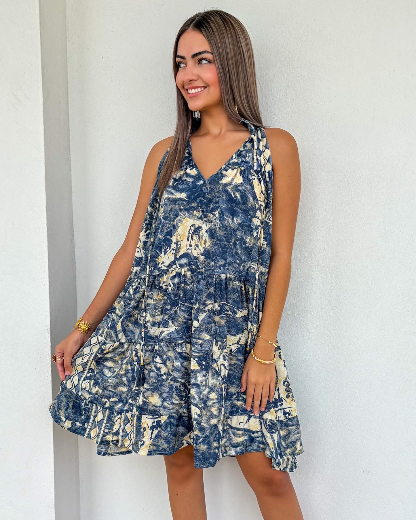 Ruffle Neck Short Dress