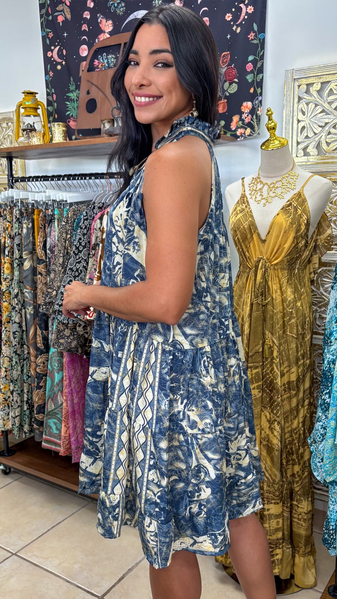 Ruffle Neck Short Dress