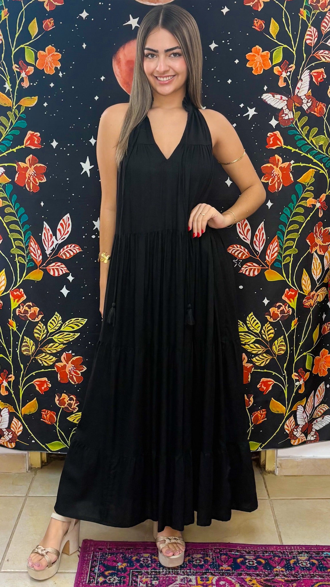 Ruffle Neck Maxi Dress