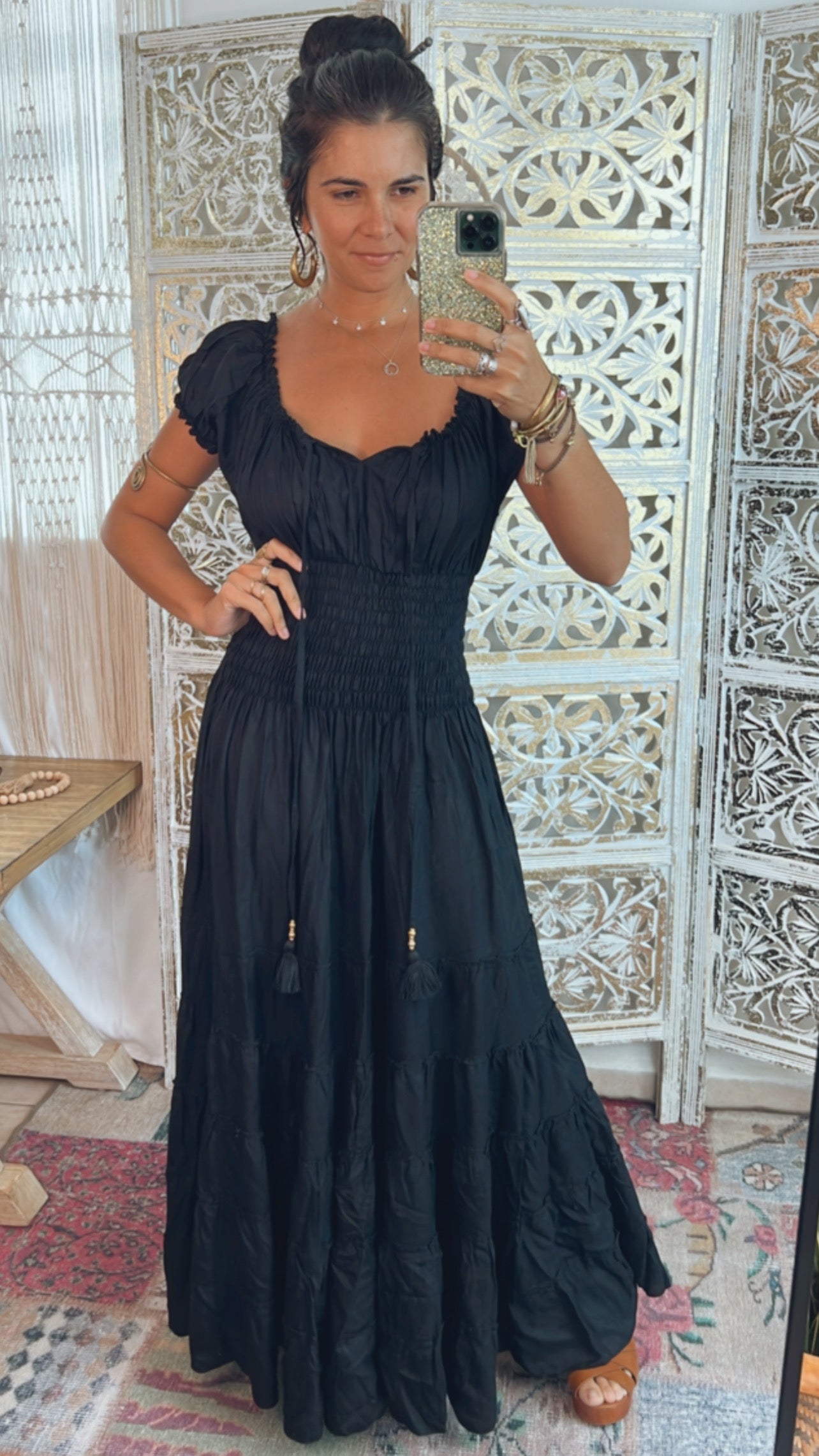 Anna Solid Maxi Dress- Black