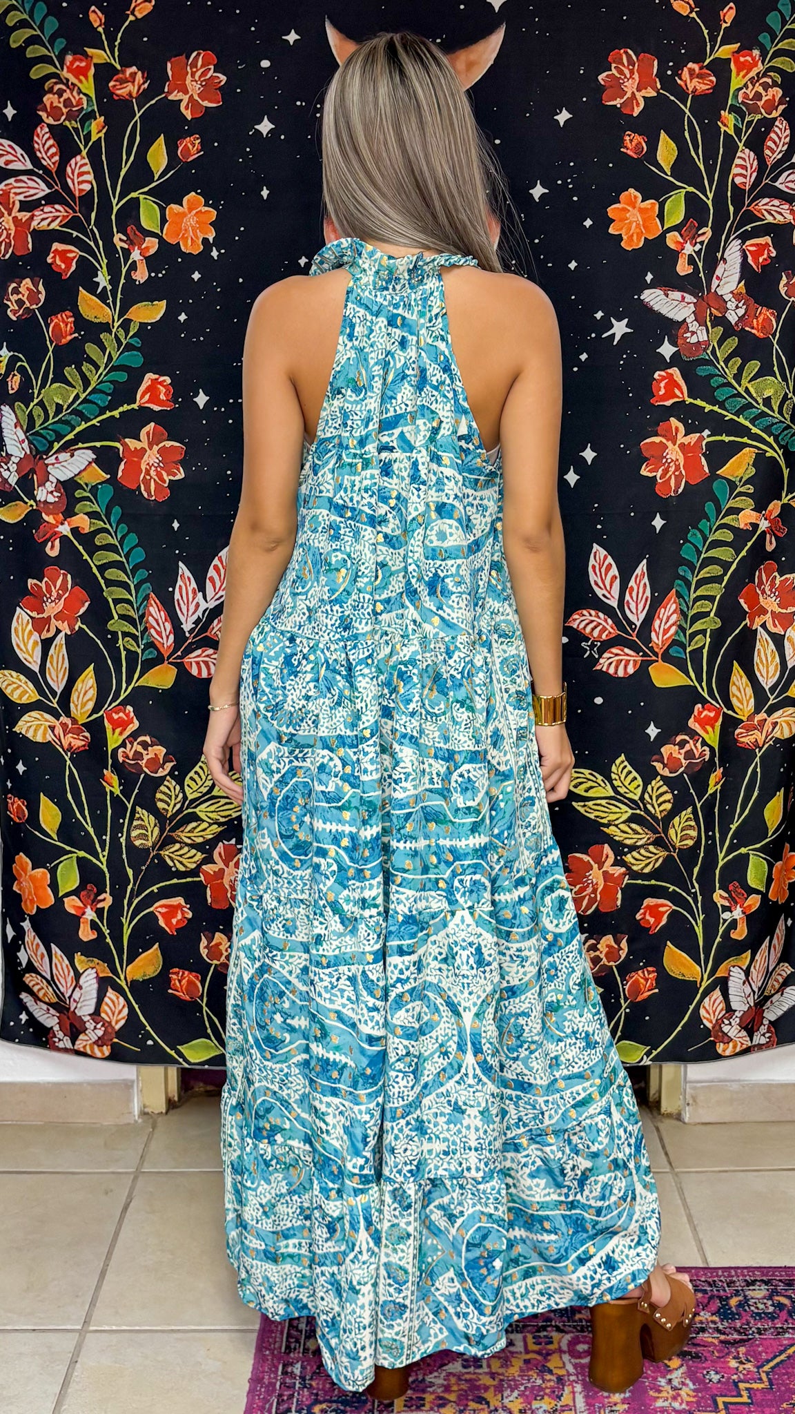 Ruffle Neck Maxi Dress