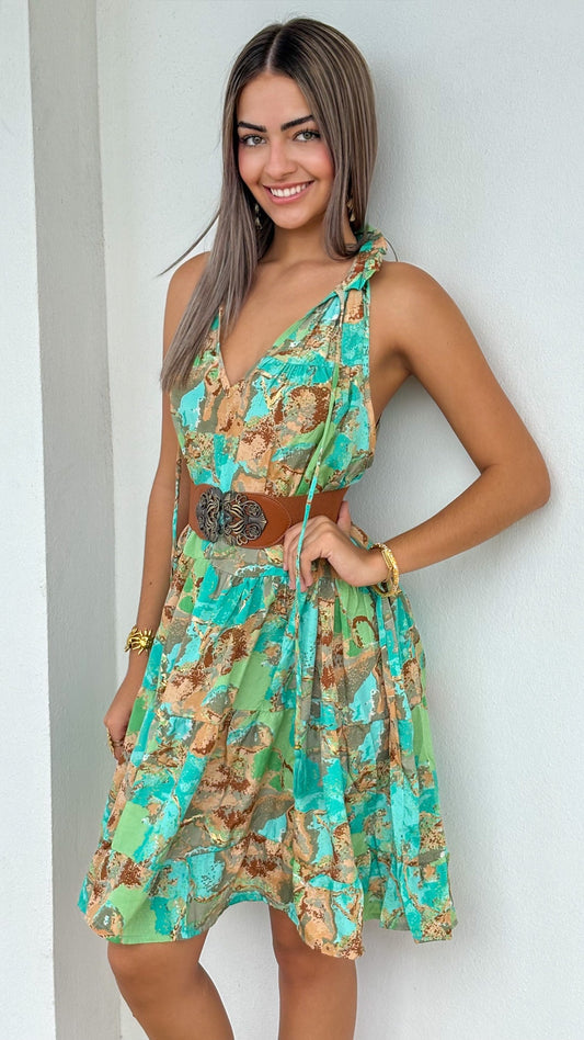 Ruffle Neck Short Dress