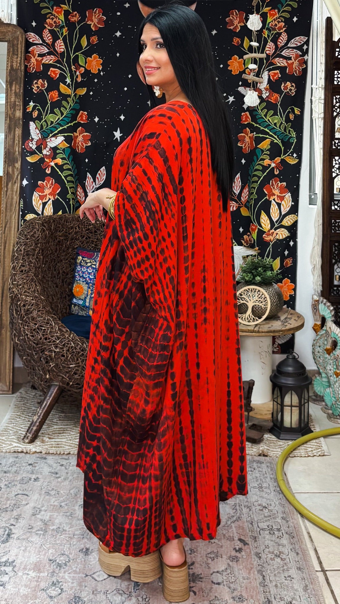 Noa Kaftan Midi Dress-Red