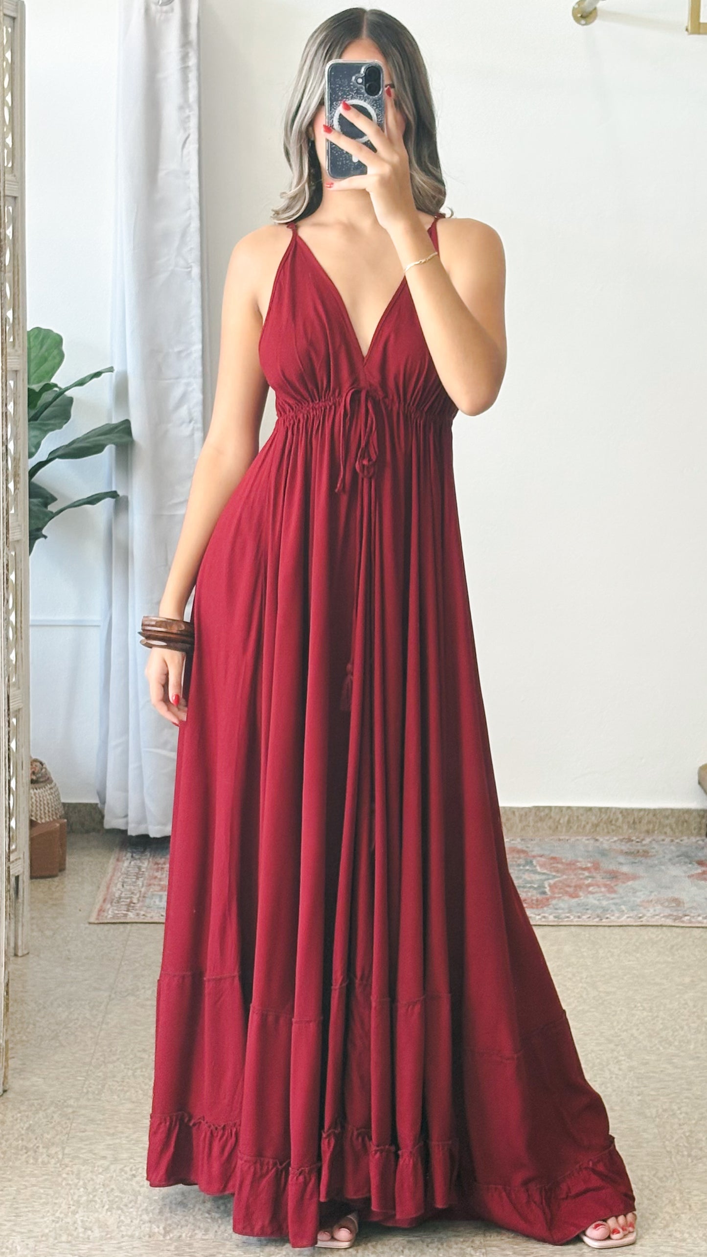 Amazing Ruffle Dress-Wine