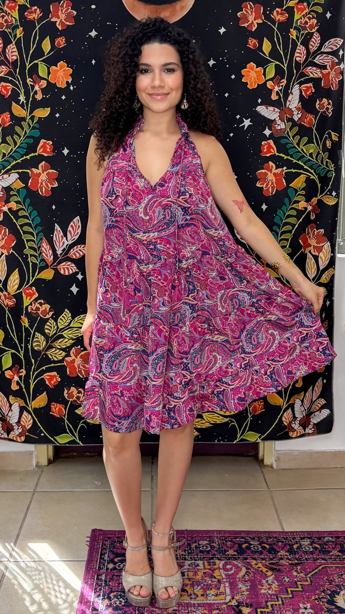 Ruffle Neck Short Dress