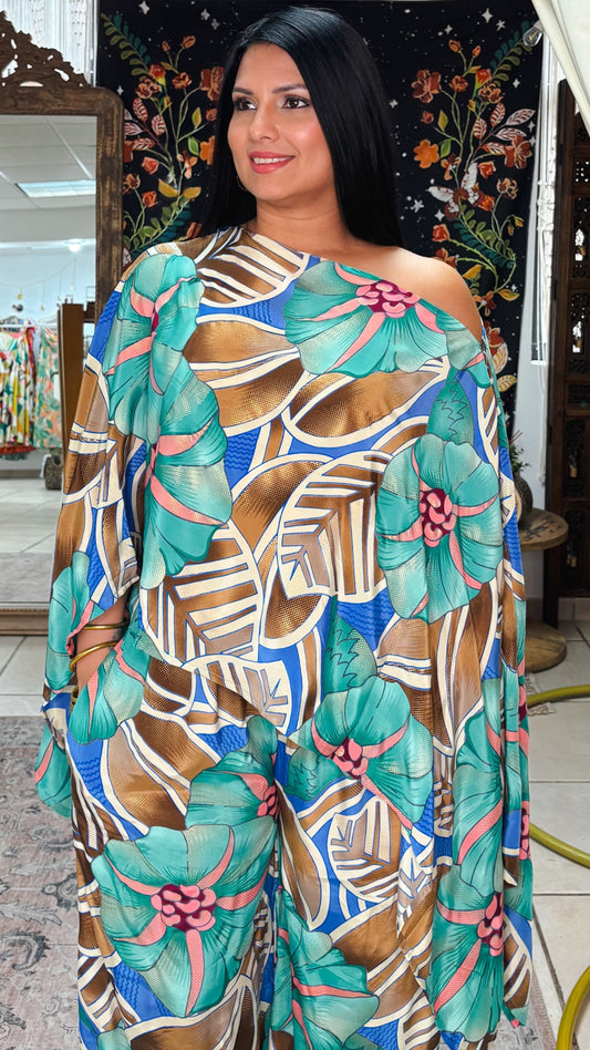 Poncho Top-Aqua Green
