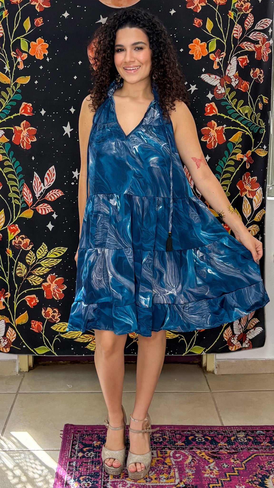 Ruffle Neck Short Dress