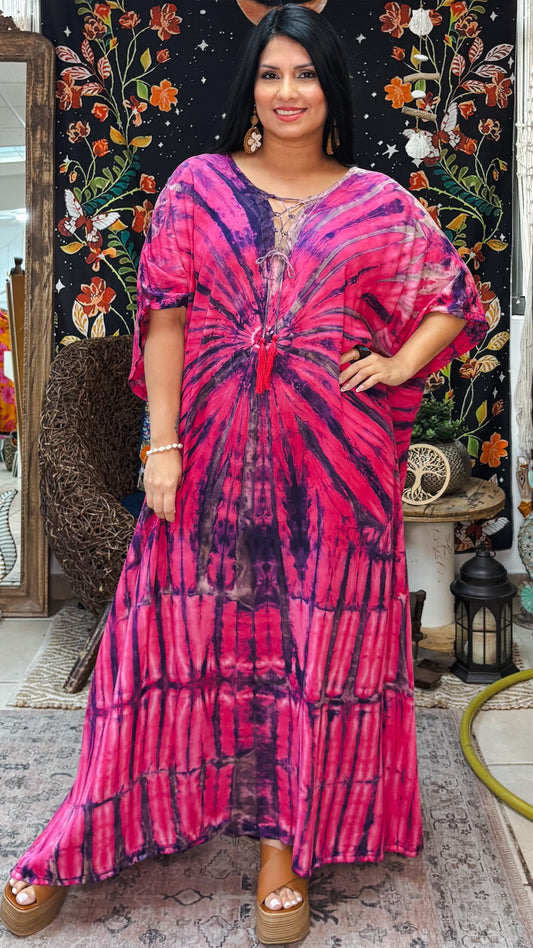 Zafiro Kaftan Dress-Fucsia