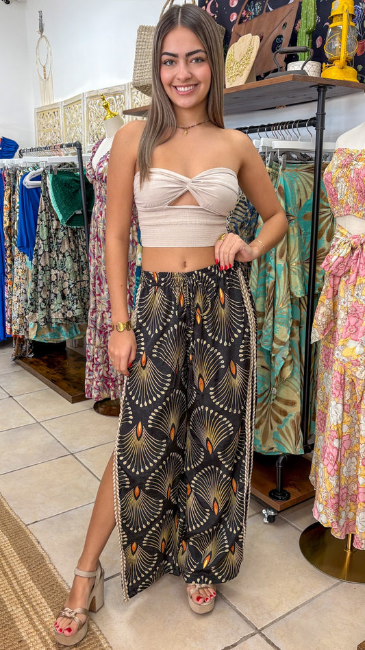 Boho Paisley Side-Slit Pants
