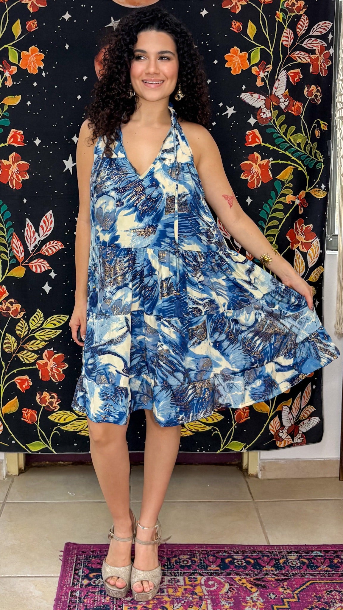 Ruffle Neck Short Dress