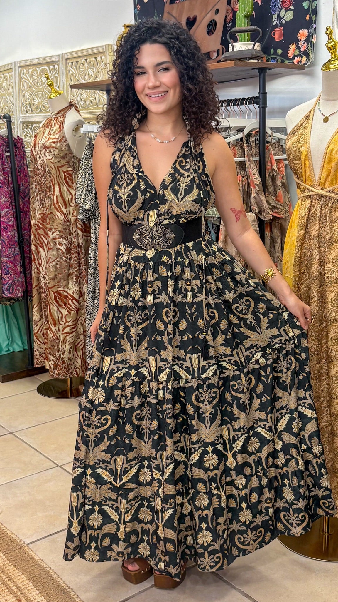 Ruffle Neck Maxi Dress