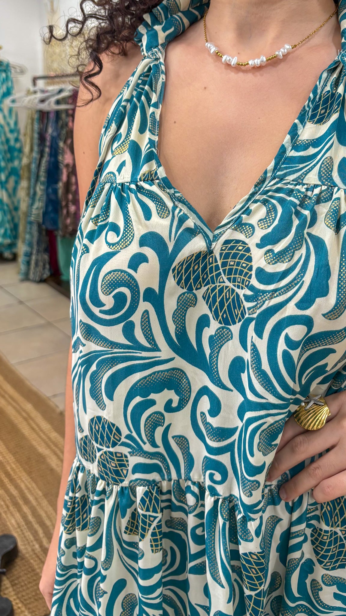 Ruffle Neck Maxi Dress