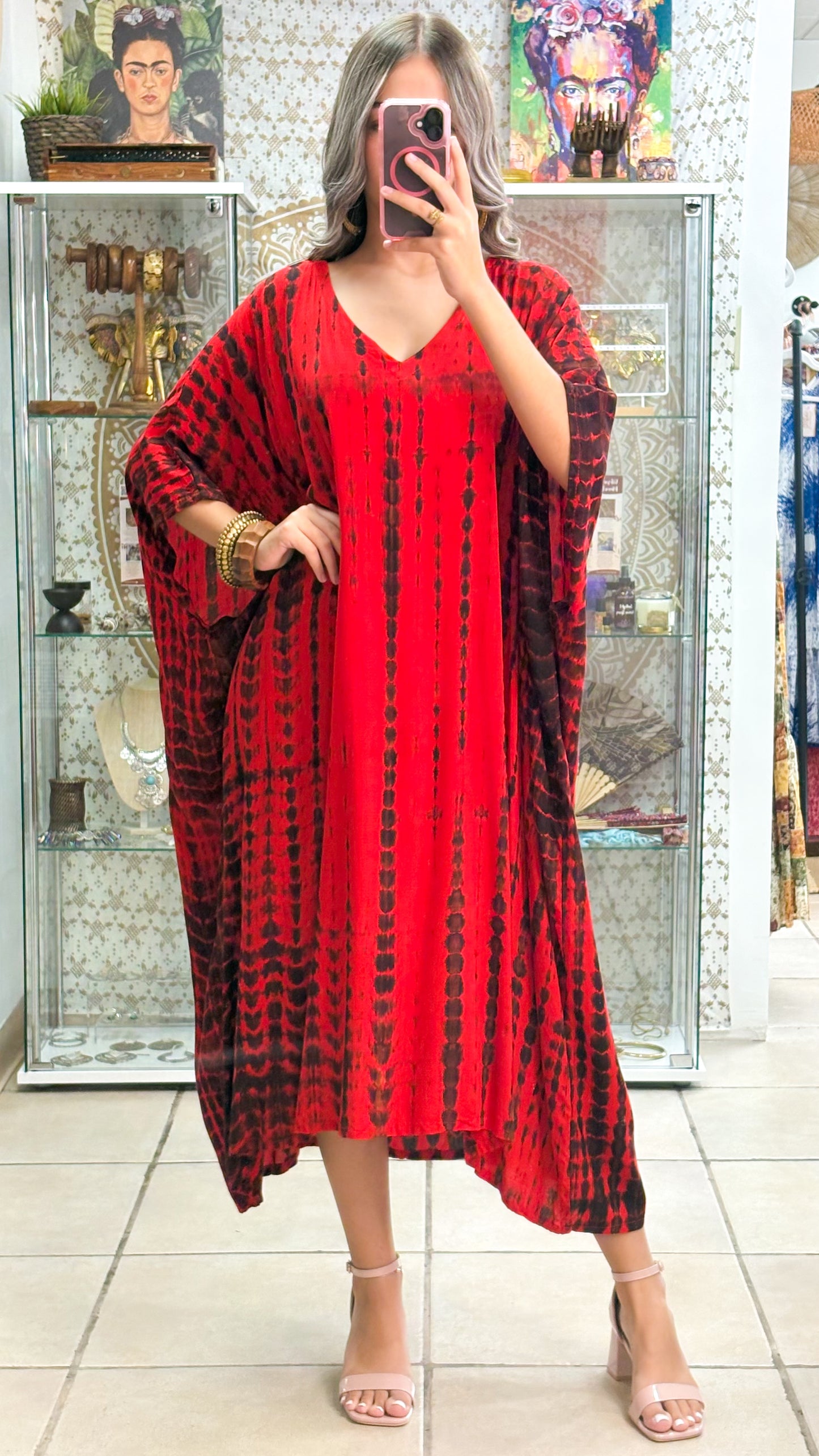 Noa Kaftan Midi Dress-Red