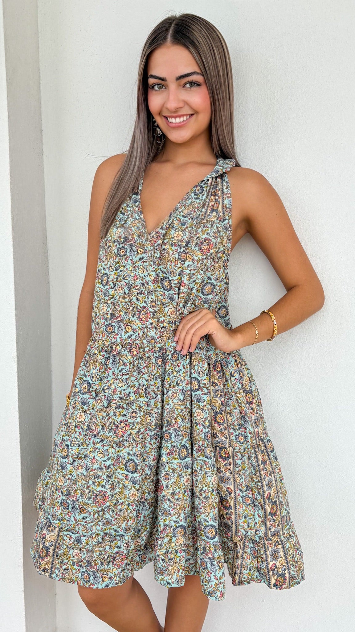 Ruffle Neck Short Dress