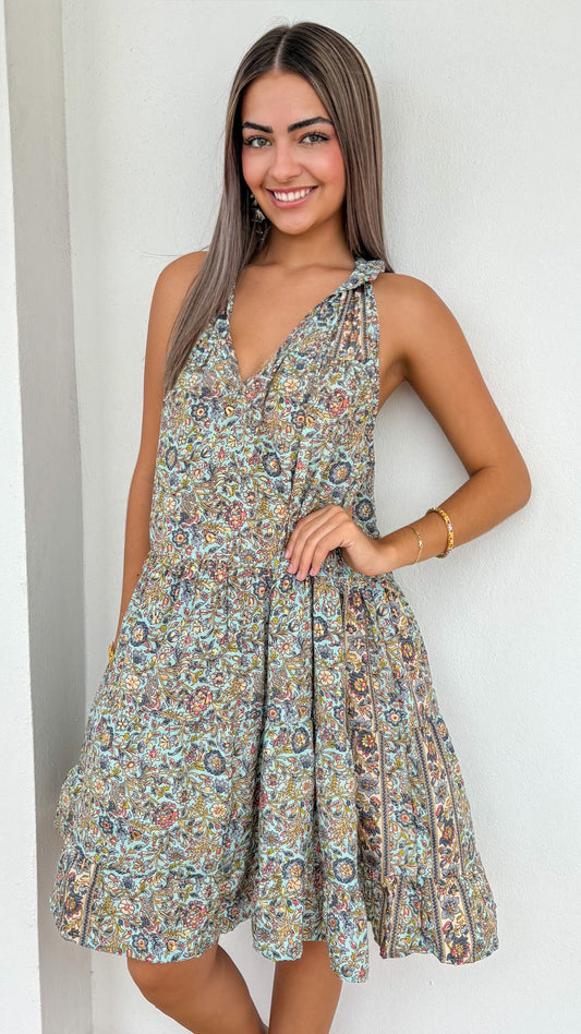 Ruffle Neck Short Dress