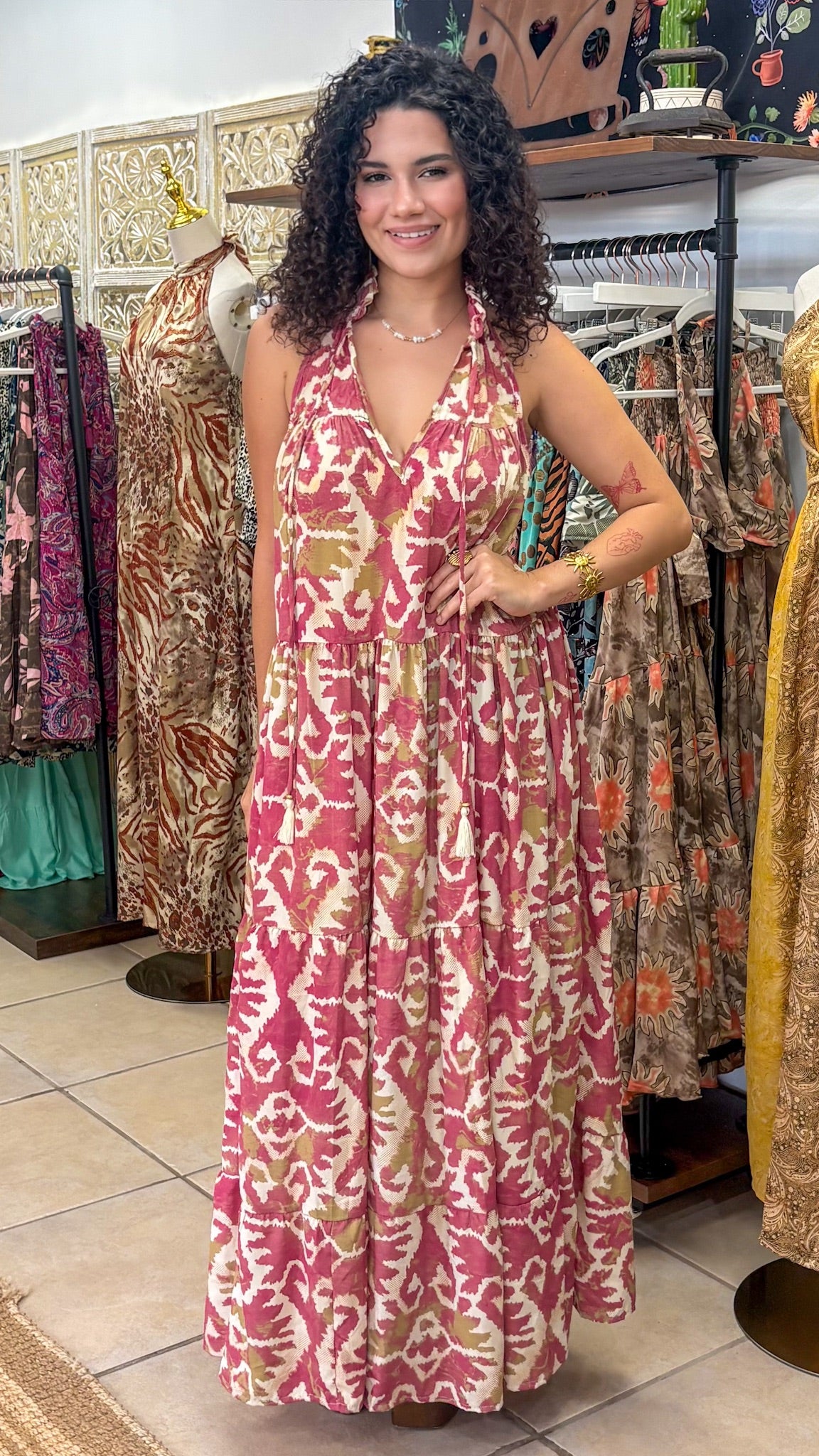Ruffle Neck Maxi Dress