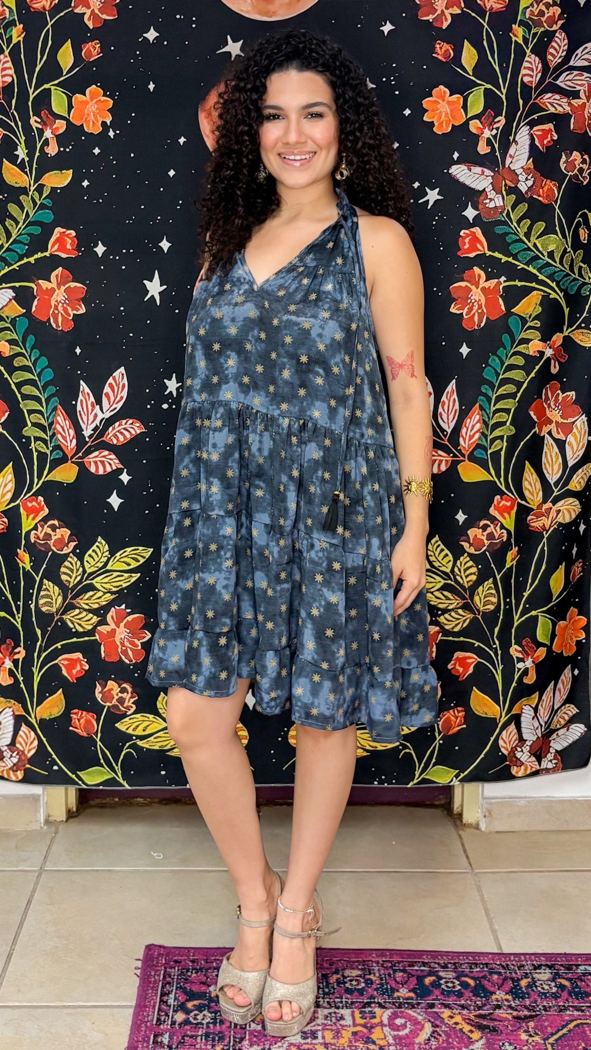 Ruffle Neck Short Dress