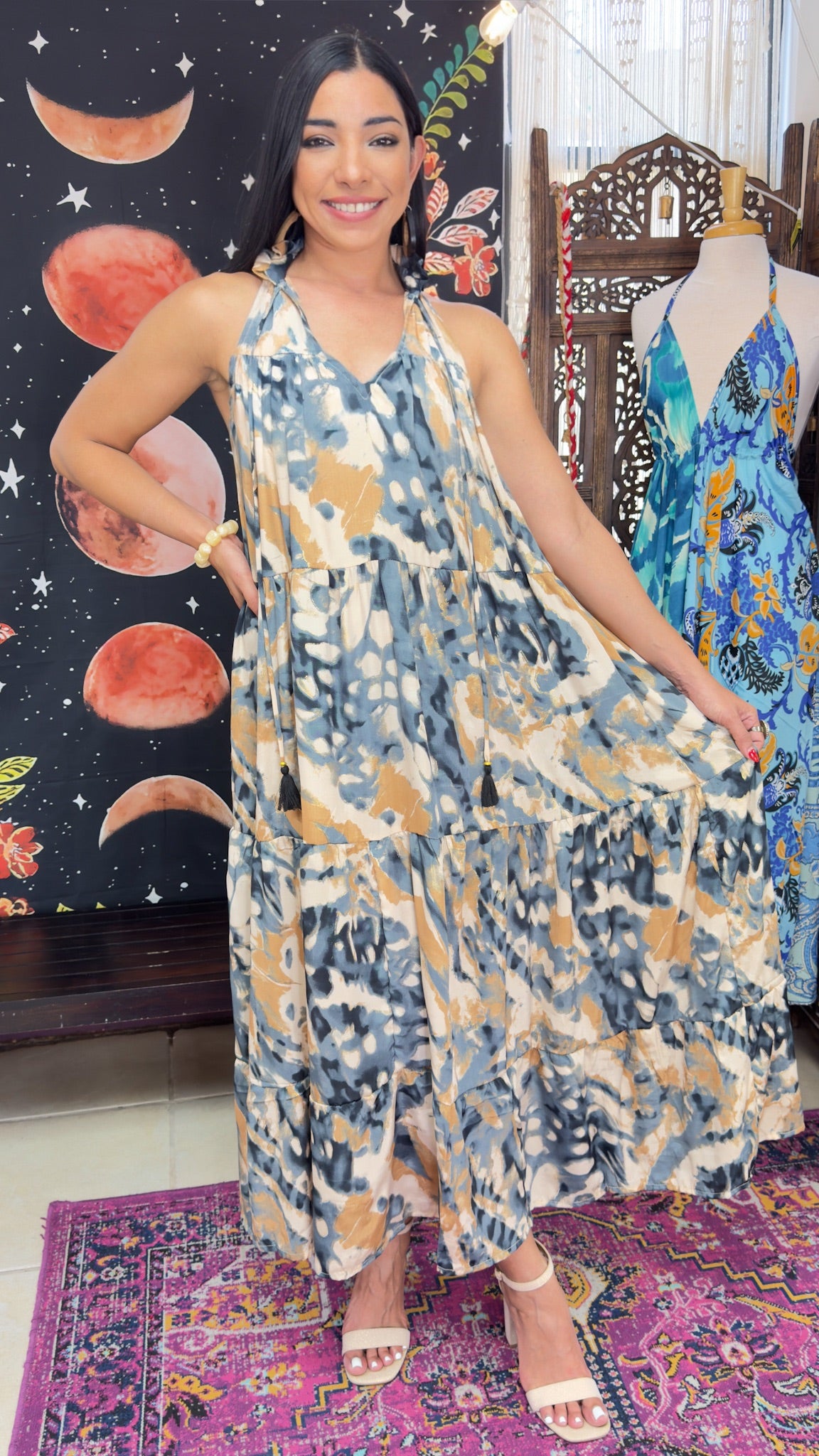Ruffle Neck Maxi Dress