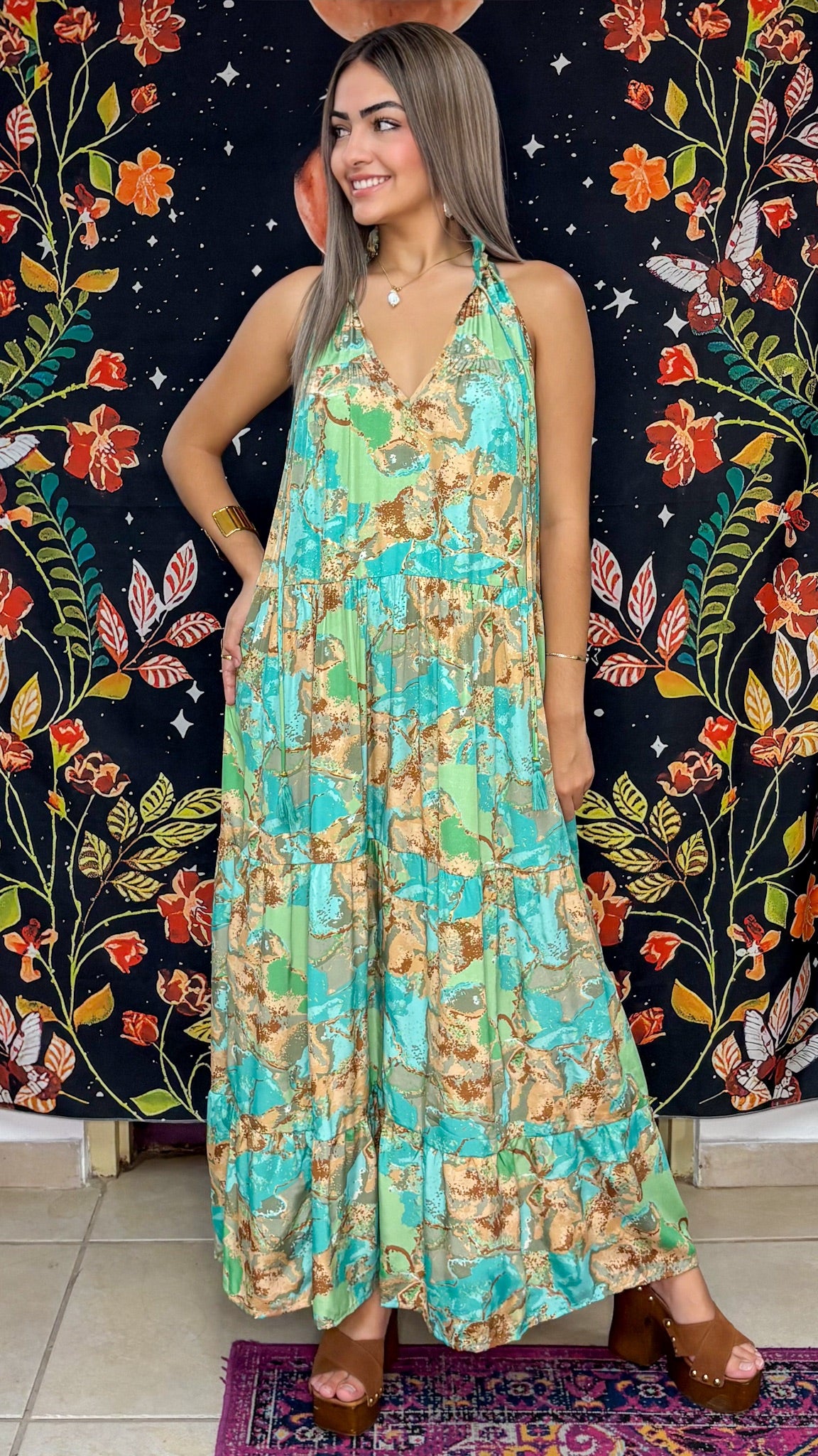 Ruffle Neck Maxi Dress