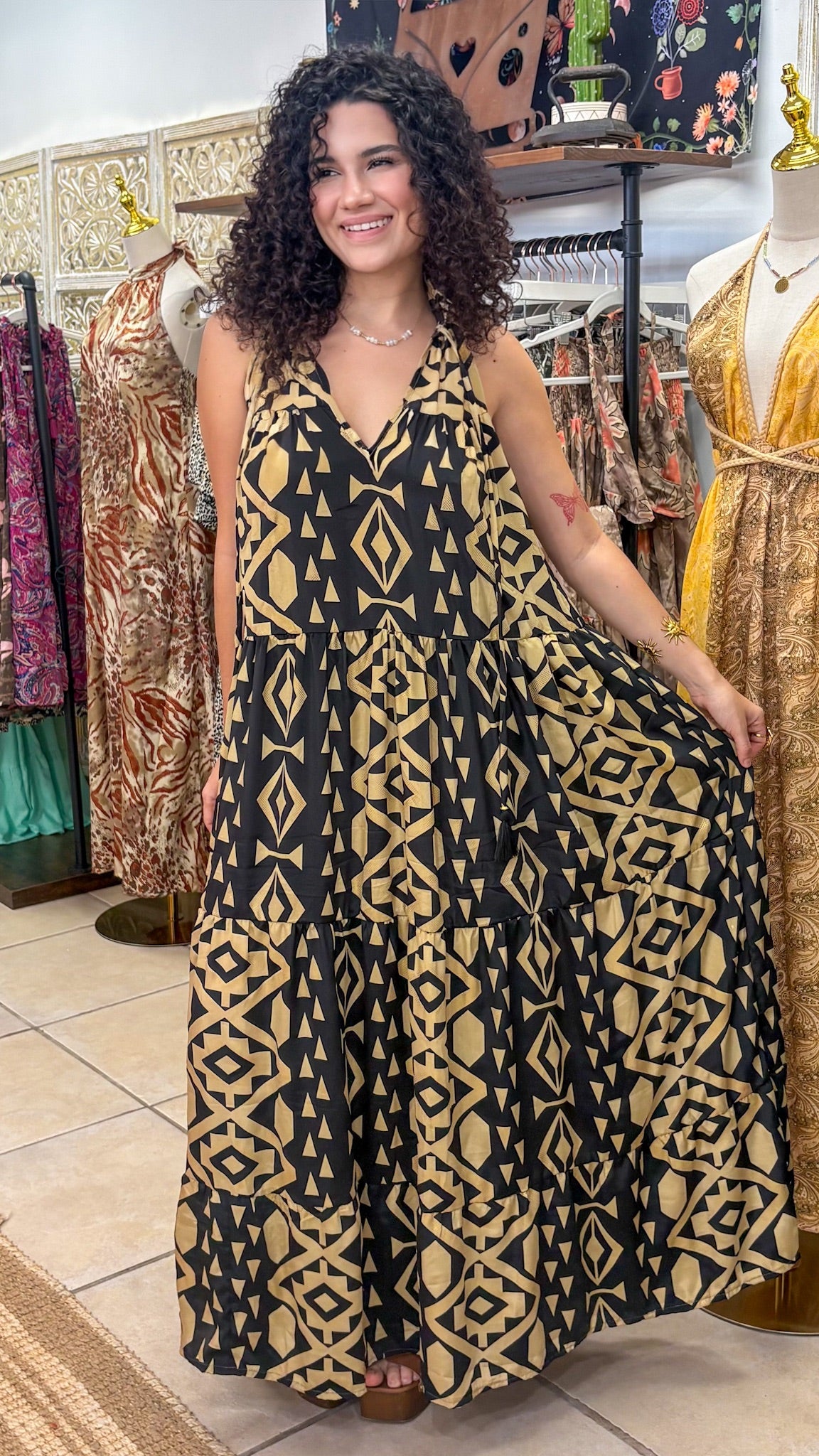 Ruffle Neck Maxi Dress