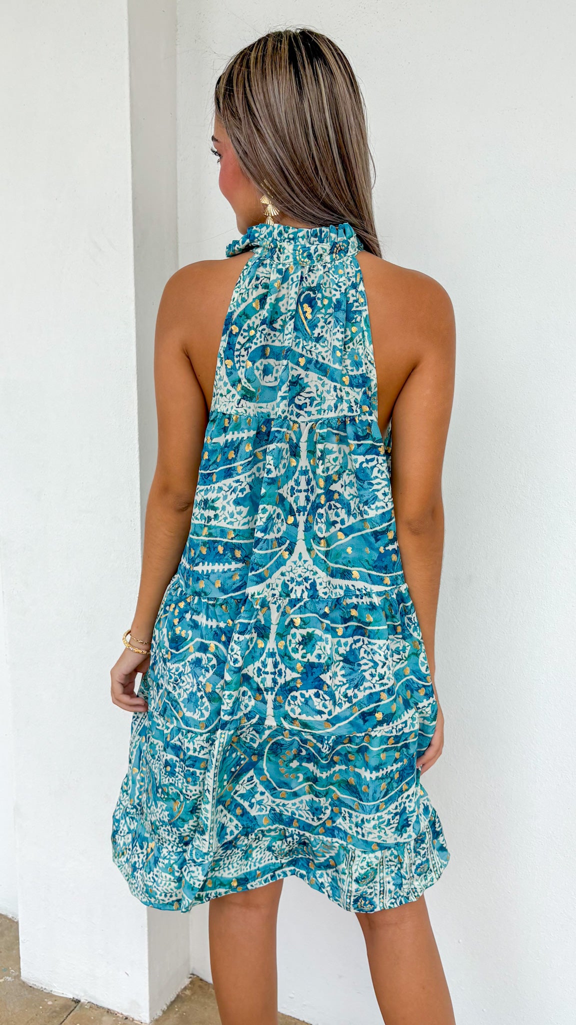 Ruffle Neck Short Dress