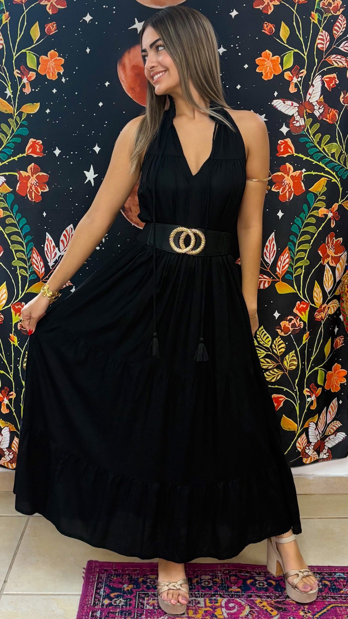 Ruffle Neck Maxi Dress