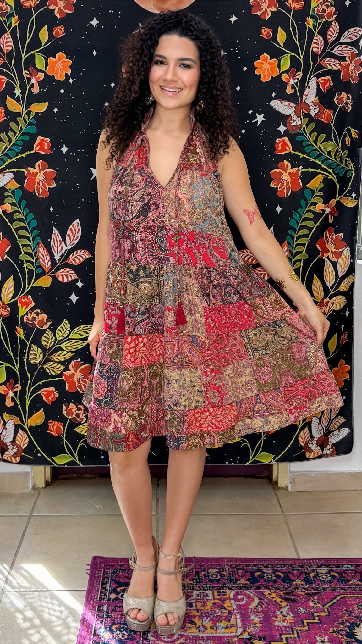 Ruffle Neck Short Dress