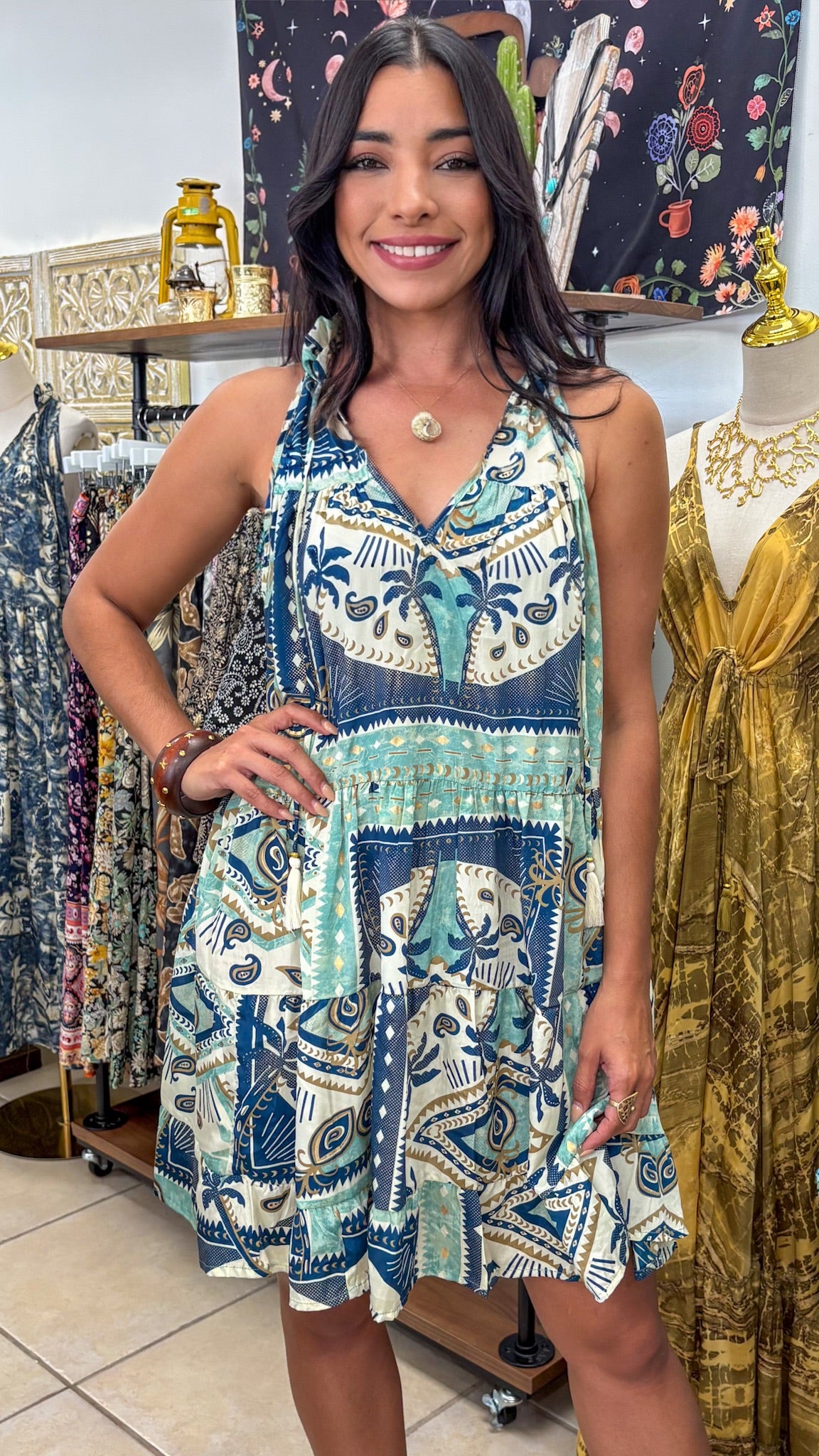 Ruffle Neck Short Dress