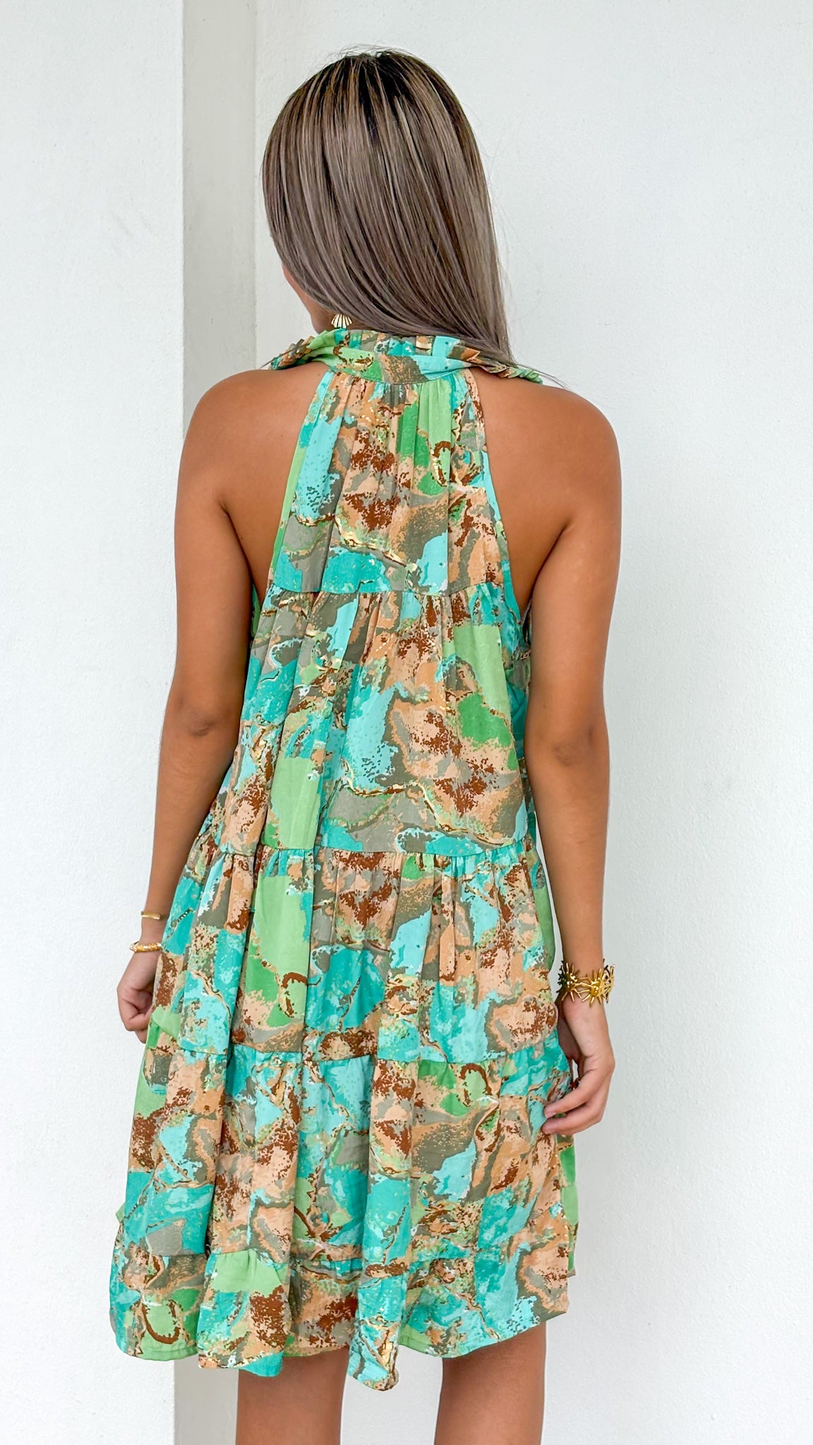 Ruffle Neck Short Dress