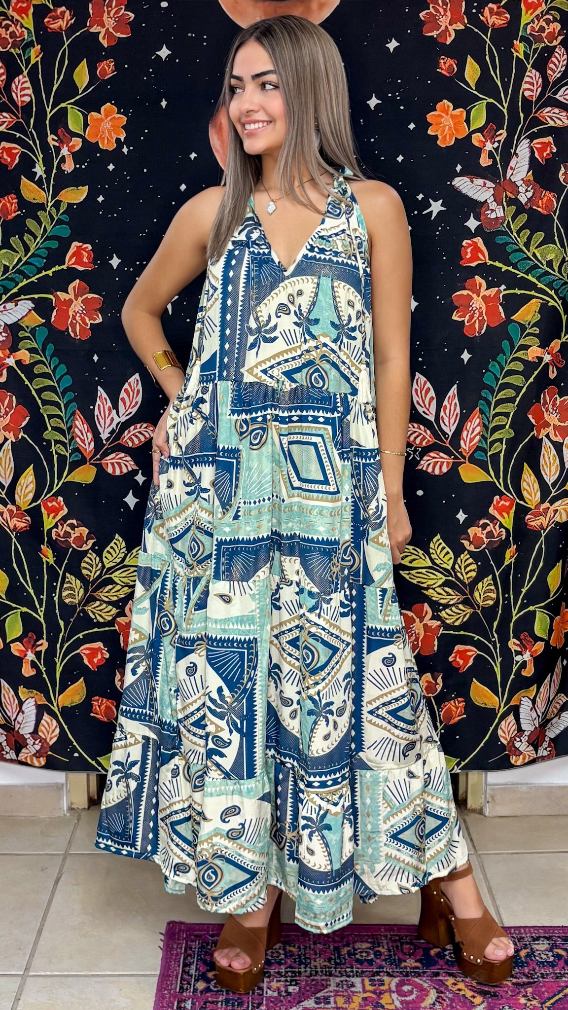 Ruffle Neck Maxi Dress