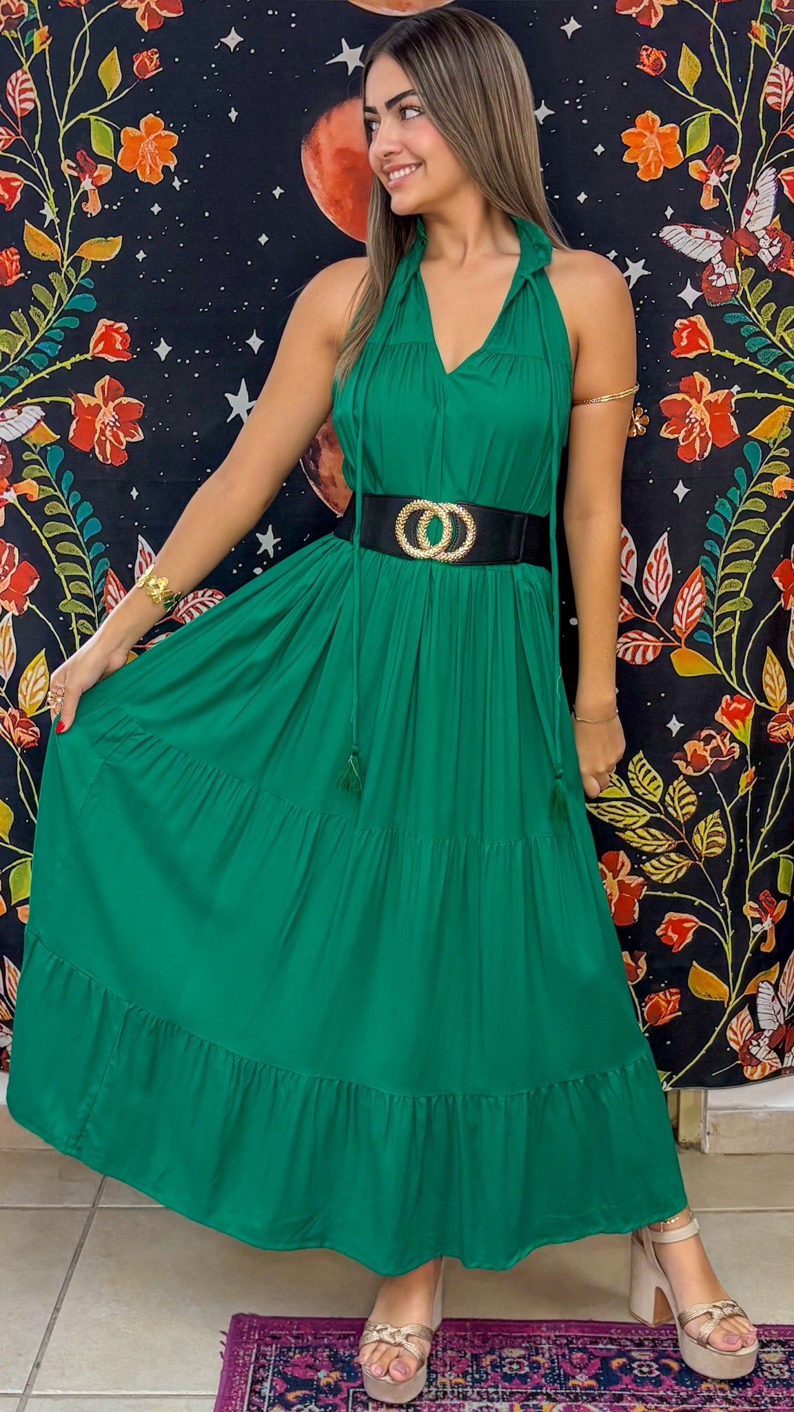 Ruffle Neck Maxi Dress