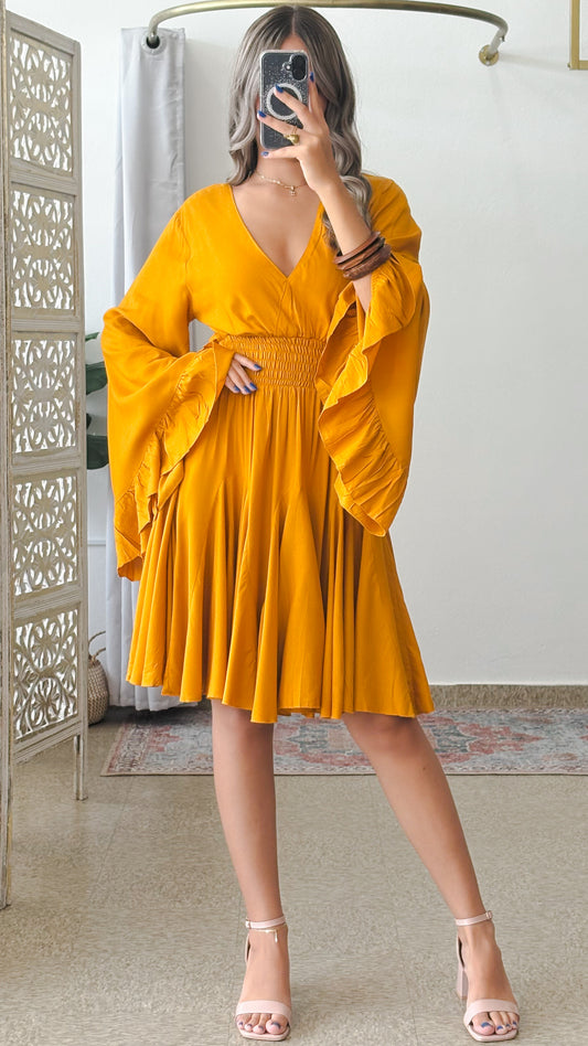 Nan Short Dress-Mustard