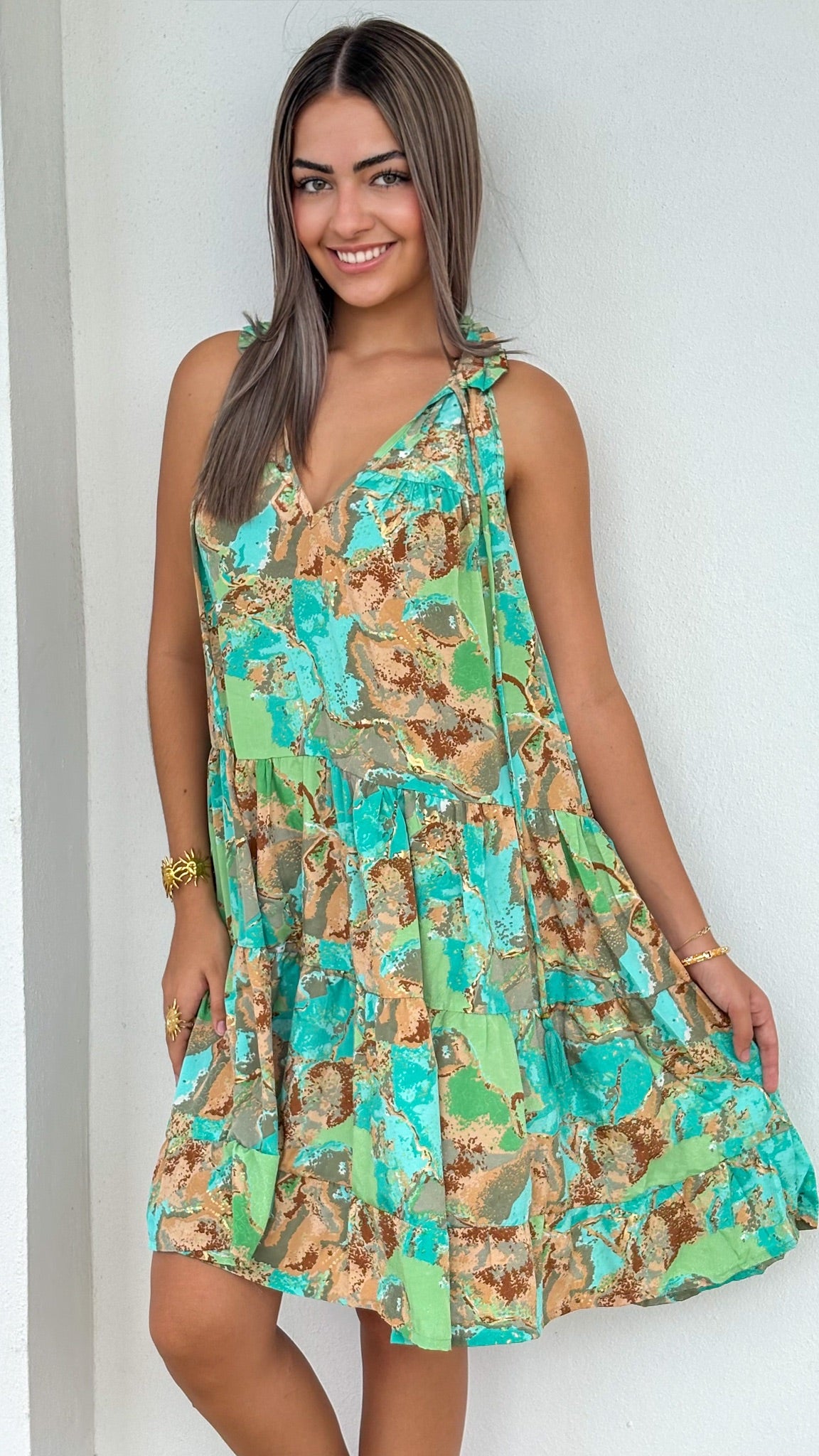 Ruffle Neck Short Dress