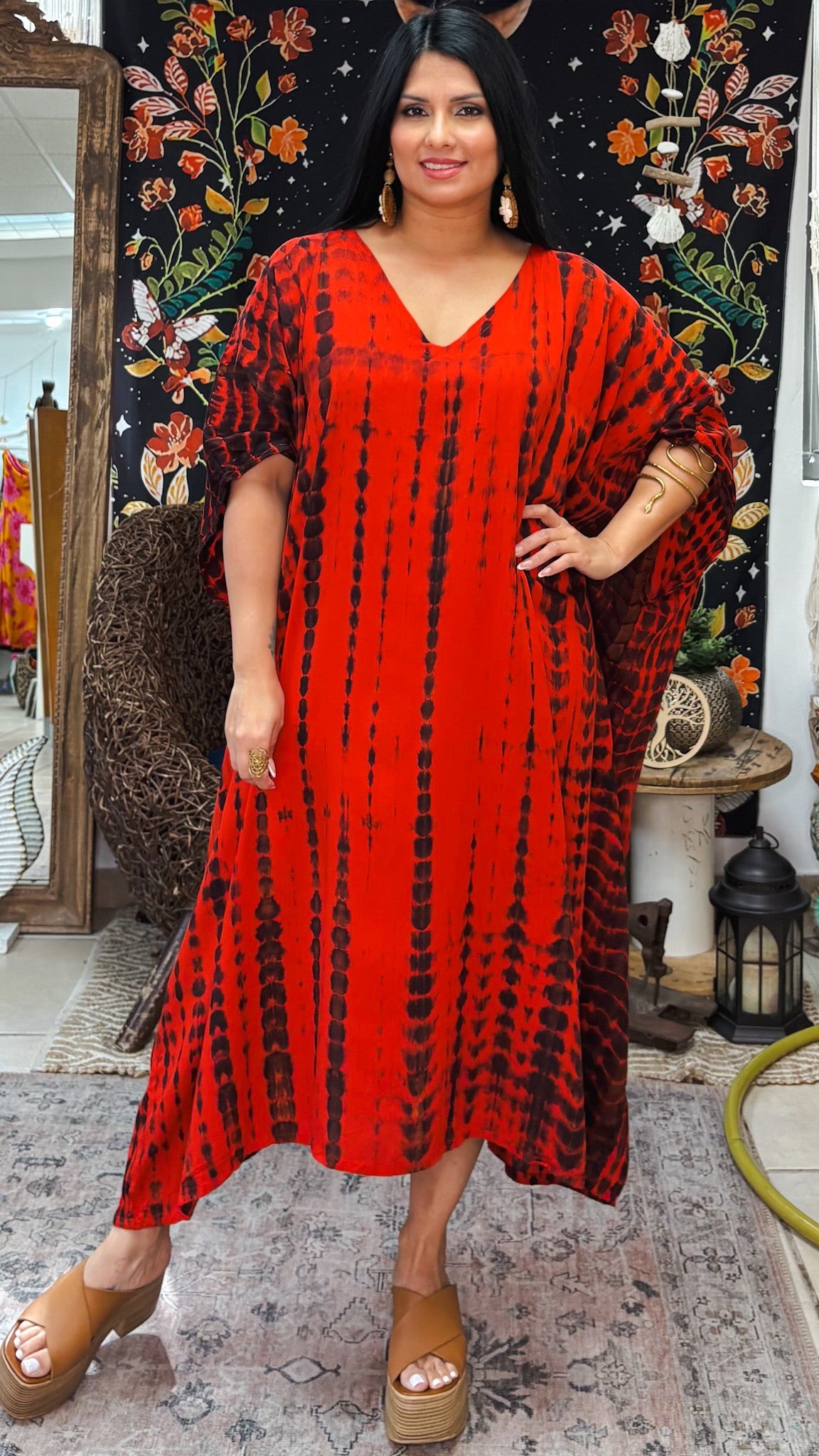 Noa Kaftan Midi Dress-Red
