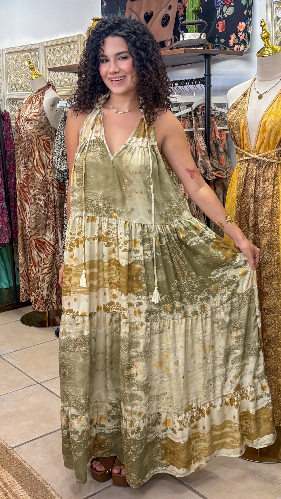 Ruffle Neck Maxi Dress