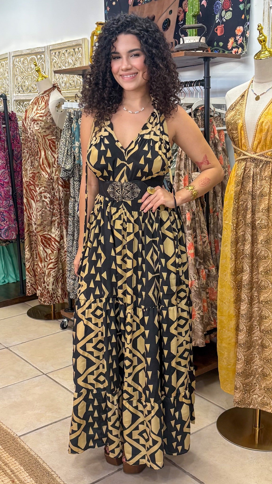 Ruffle Neck Maxi Dress