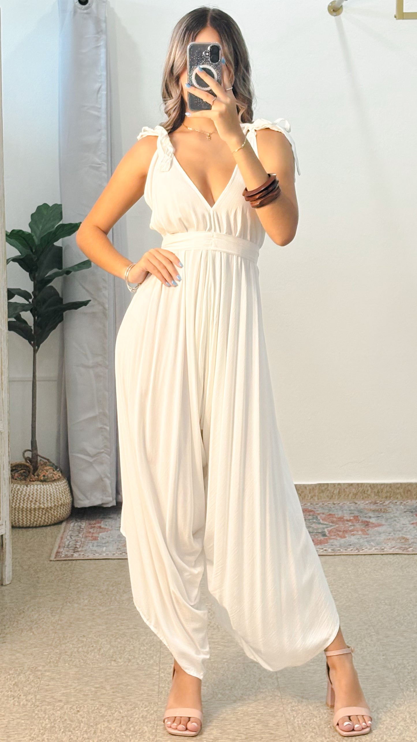 Aladdin Harem Jumpsuit-White