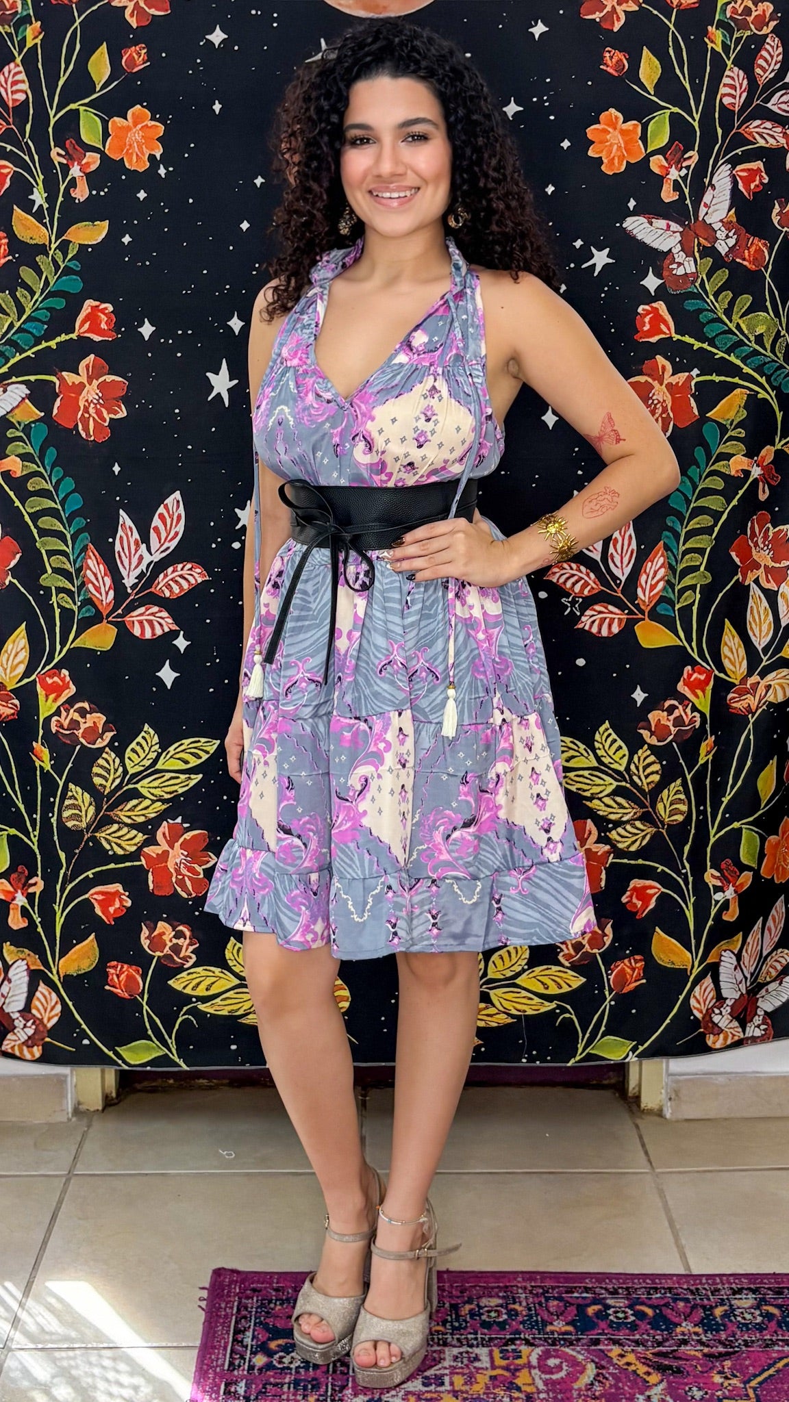Ruffle Neck Short Dress