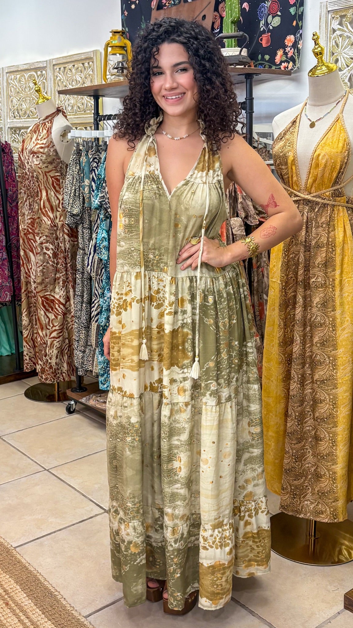 Ruffle Neck Maxi Dress