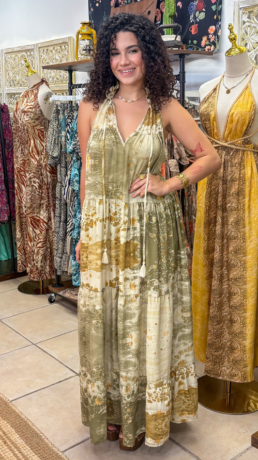 Ruffle Neck Maxi Dress