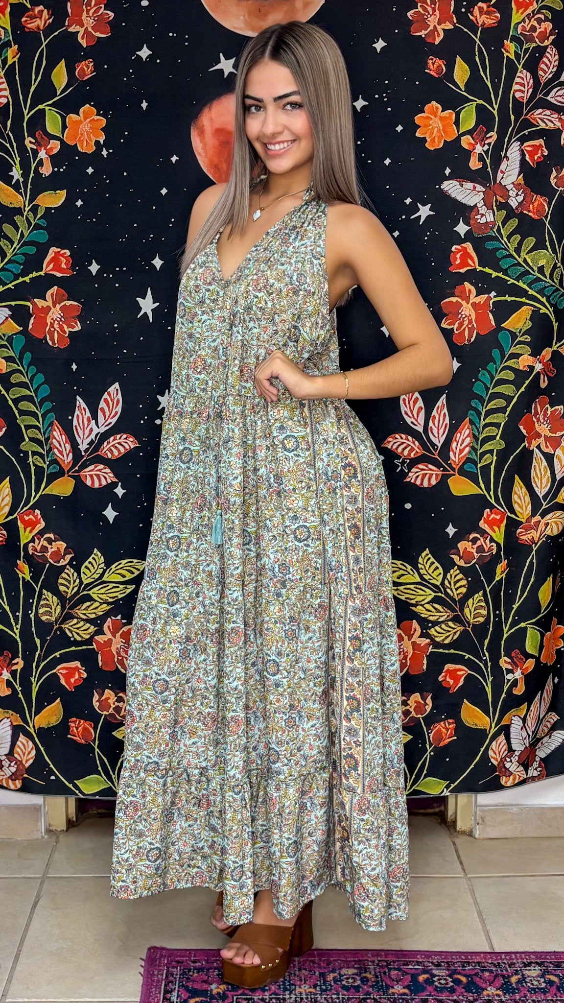 Ruffle Neck Maxi Dress