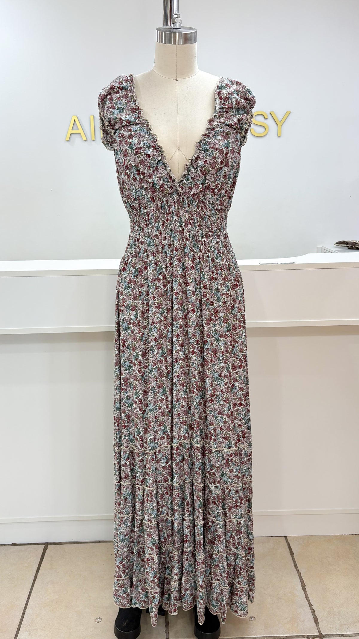 Damage Peasant Maxi Dress