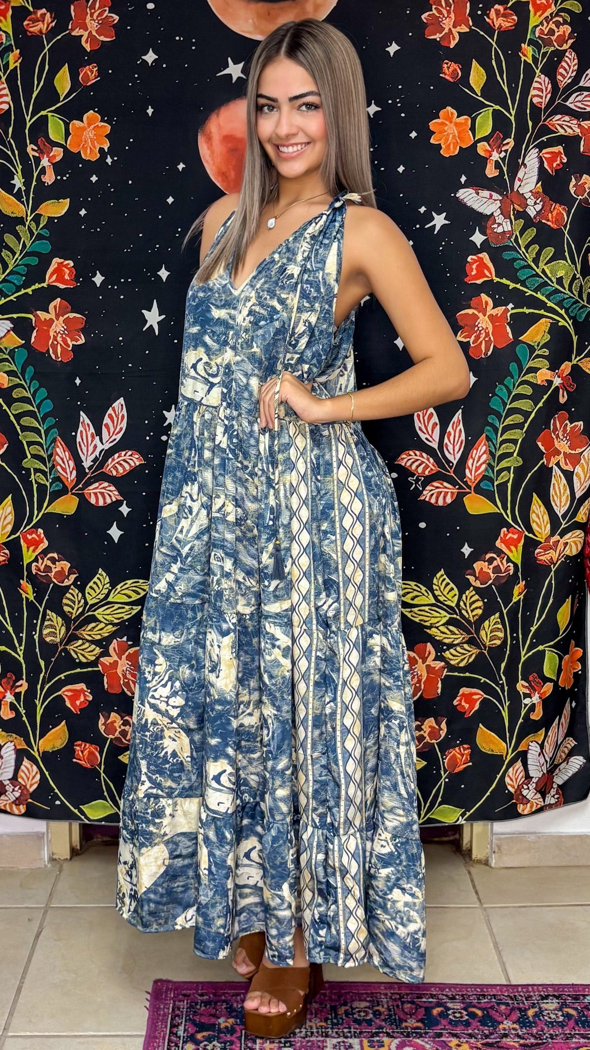 Ruffle Neck Maxi Dress