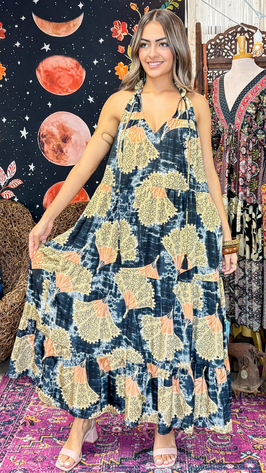 Ruffle Neck Maxi Dress