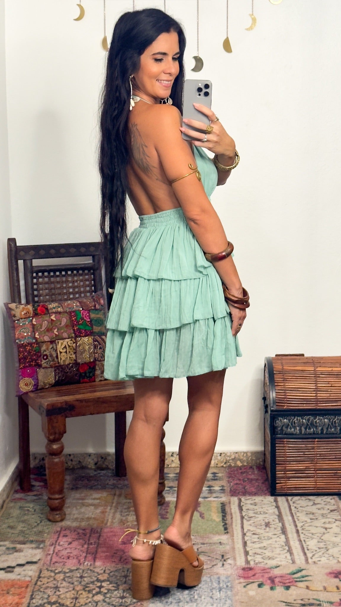 Runa Short Dress- Cyan