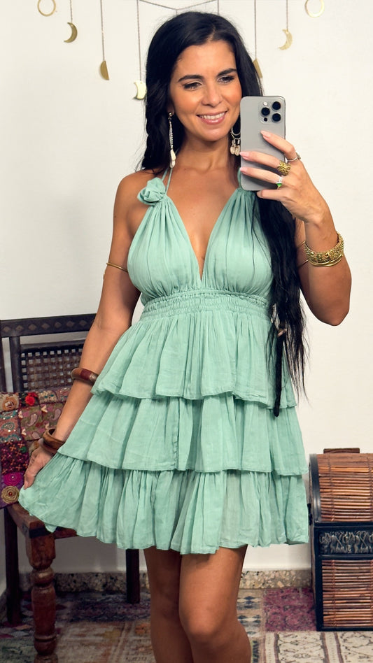 Runa Short Dress- Cyan