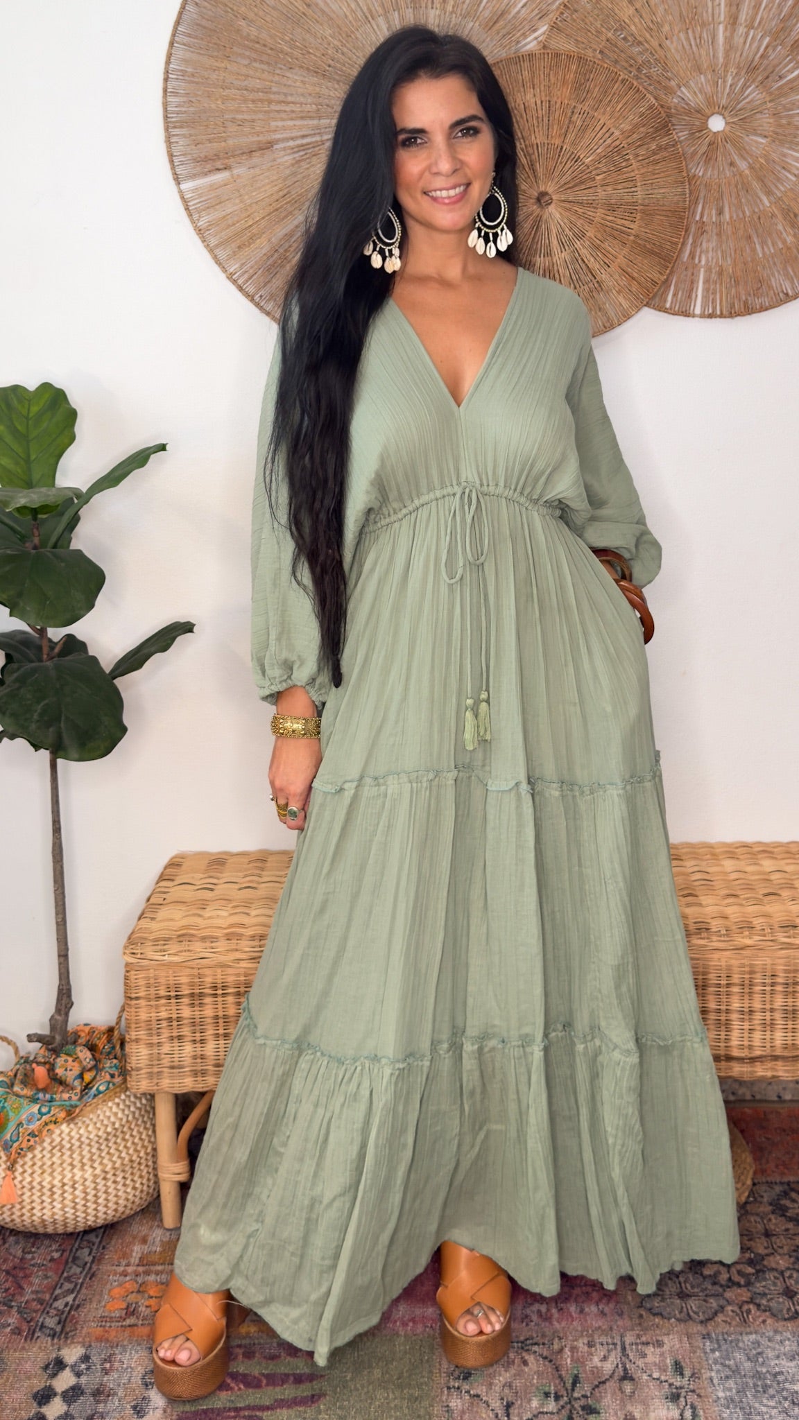 Nelly Cotton Dress- Sage