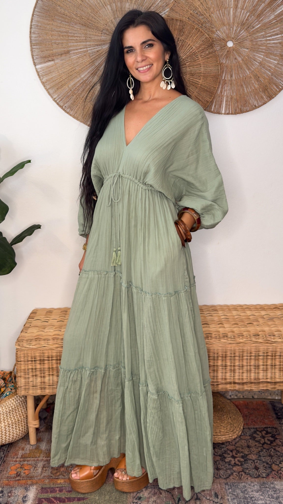 Nelly Cotton Dress- Sage