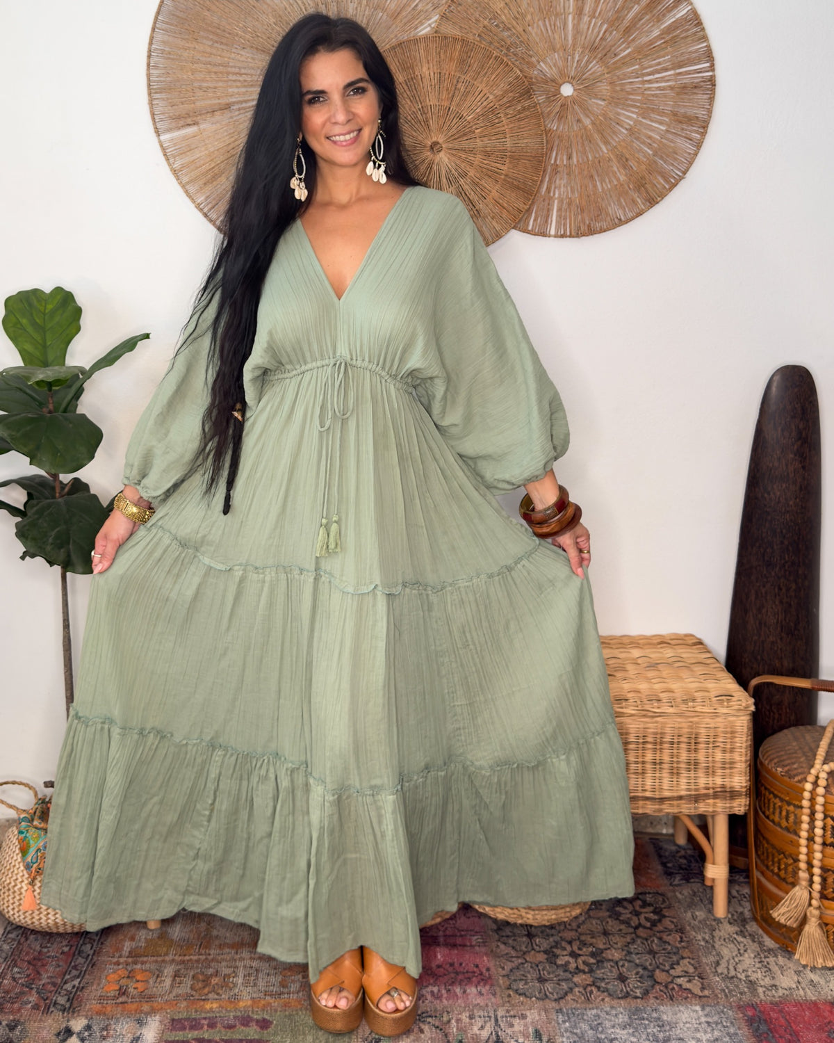Nelly Cotton Dress- Sage