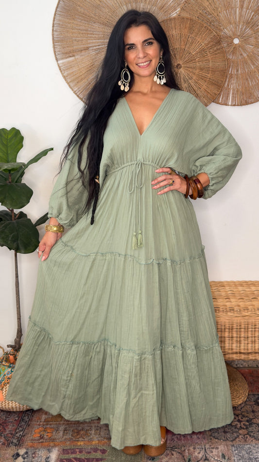 Nelly Cotton Dress- Sage
